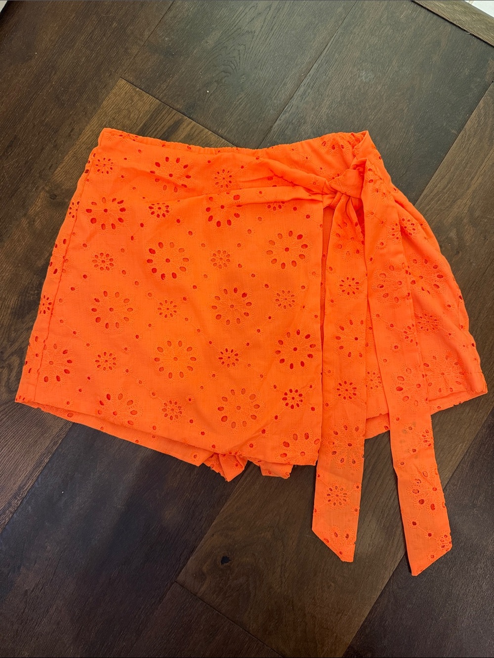 SHEIN Orange Eyelet Wrap Skort